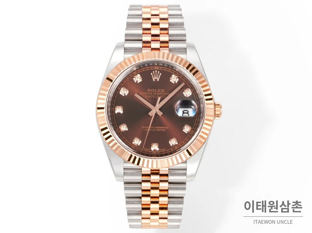 롤렉스 데이트저스트 41 초콜릿다이얼 다이아스타일 인덱스 로즈골드컬러 콤비 쥬빌리 자동 시계 41mm