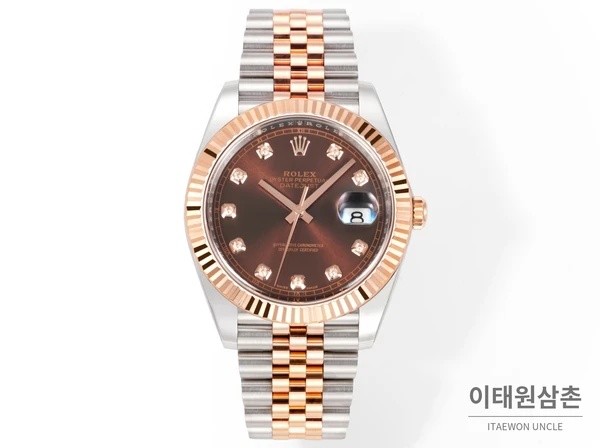 롤렉스 데이트저스트 41 초콜릿다이얼 다이아스타일 인덱스 로즈골드컬러 콤비 쥬빌리 자동 시계 41mm