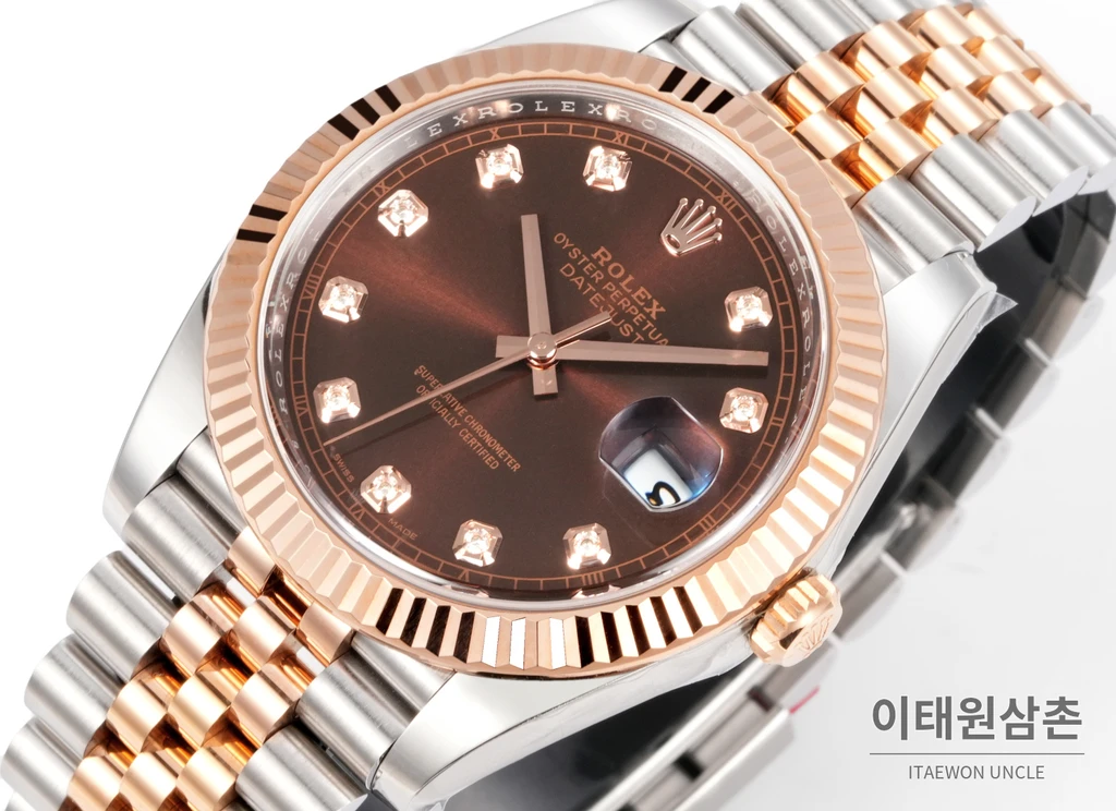 롤렉스 데이트저스트 41 초콜릿다이얼 다이아스타일 인덱스 로즈골드컬러 콤비 쥬빌리 자동 시계 41mm