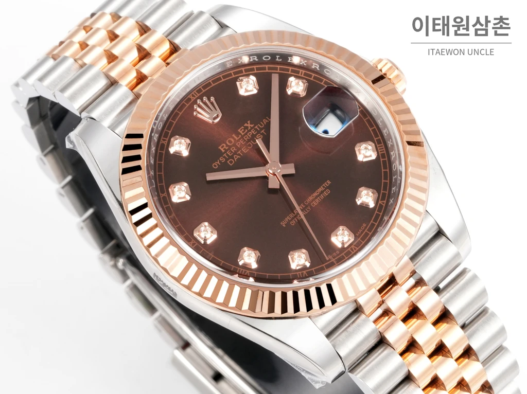 롤렉스 데이트저스트 41 초콜릿다이얼 다이아스타일 인덱스 로즈골드컬러 콤비 쥬빌리 자동 시계 41mm