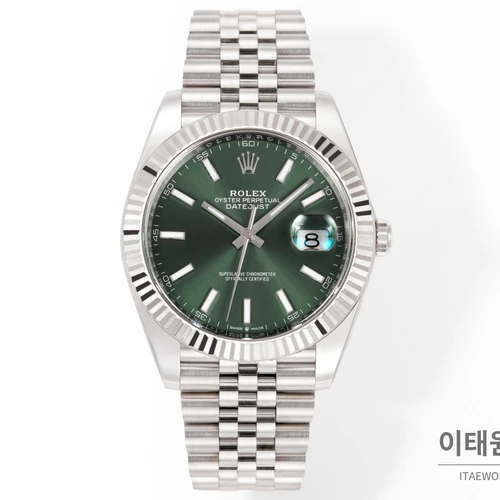 롤렉스 데이트저스트 41 그린다이얼 실버컬러 플루티드베젤 쥬빌리 자동 시계 41mm 롤렉스 데이트저스트 41 그린다이얼 실버컬러 플루티드베젤 쥬빌리 자동 시계 41mm