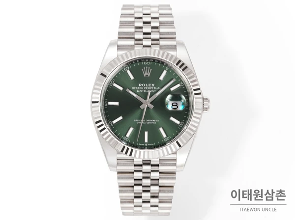 롤렉스 데이트저스트 41 그린다이얼 실버컬러 플루티드베젤 쥬빌리 자동 시계 41mm