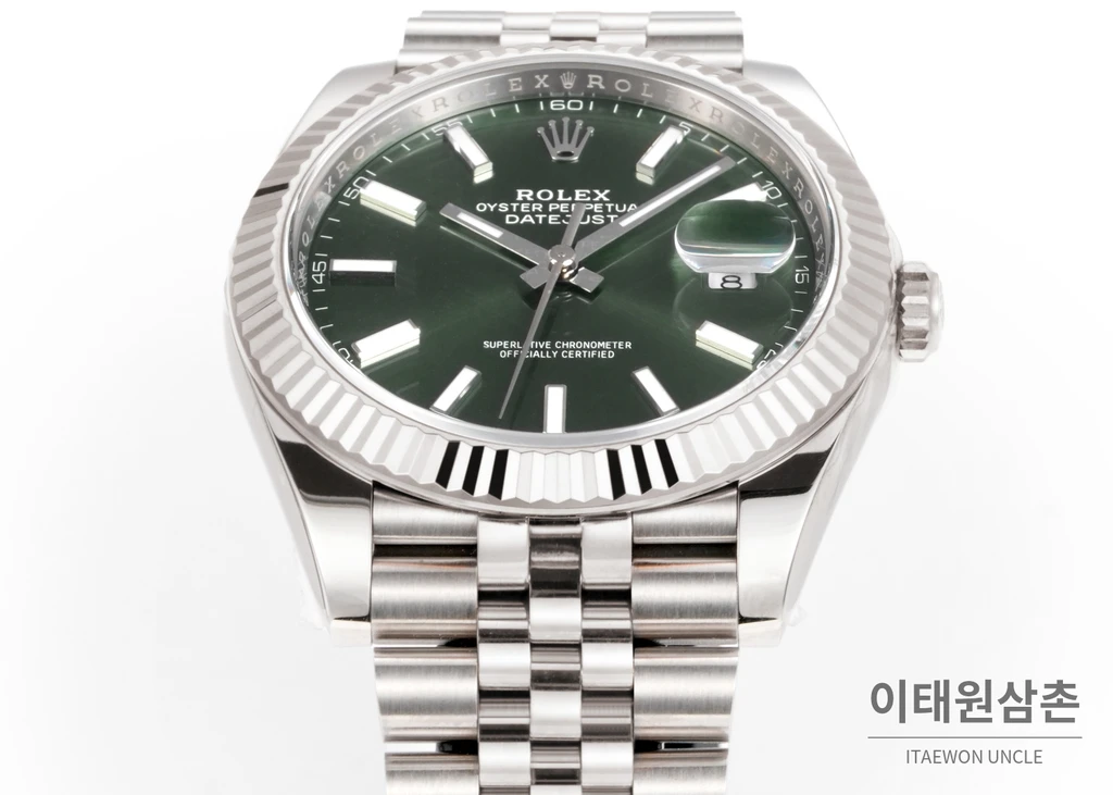 롤렉스 데이트저스트 41 그린다이얼 실버컬러 플루티드베젤 쥬빌리 자동 시계 41mm