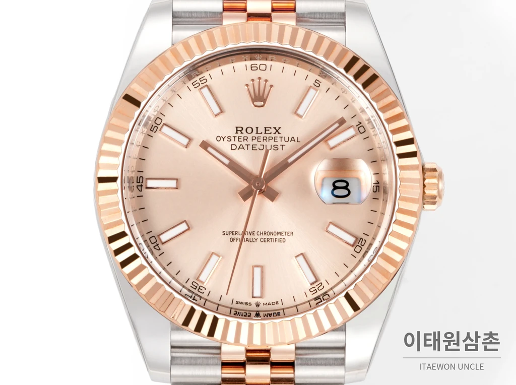 롤렉스 데이트저스트 41 로즈 다이얼 로즈 골드 컬러 콤비 쥬빌리 브레이슬릿 시계 41mm