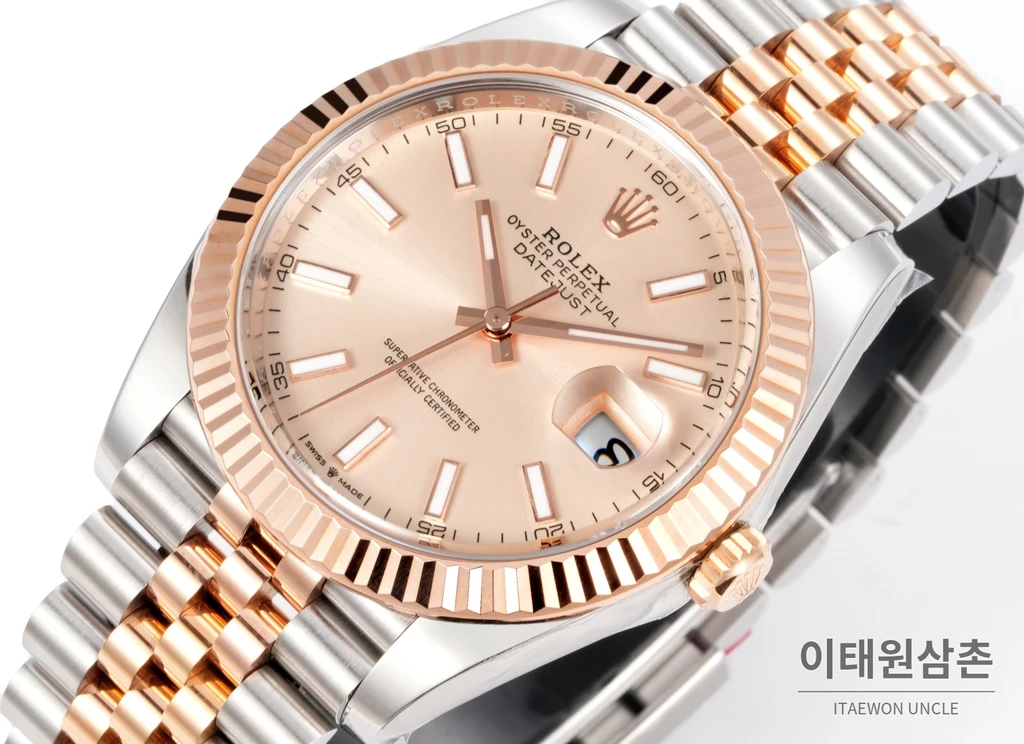 롤렉스 데이트저스트 41 로즈 다이얼 로즈 골드 컬러 콤비 쥬빌리 브레이슬릿 시계 41mm