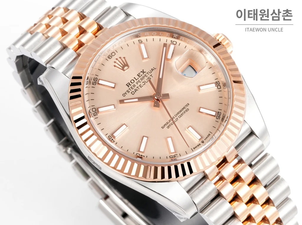 롤렉스 데이트저스트 41 로즈 다이얼 로즈 골드 컬러 콤비 쥬빌리 브레이슬릿 시계 41mm