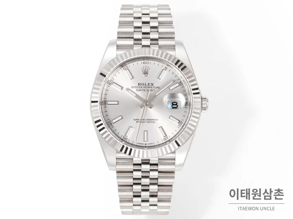 롤렉스 데이트저스트 41 실버 다이얼 실버 베젤 쥬빌리 브레이슬릿 시계 41mm