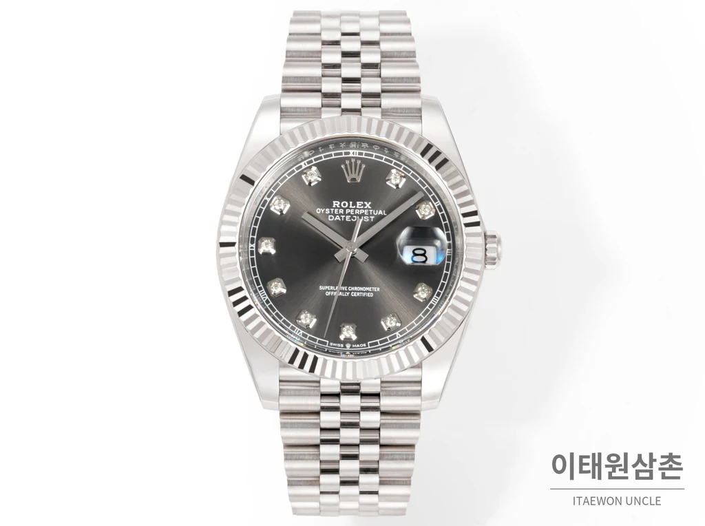 롤렉스 데이트저스트 41 슬레이트 다이얼 다이아 스타일 쥬빌리 브레이슬릿 시계 41mm