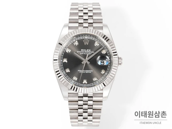롤렉스 데이트저스트 41 슬레이트 다이얼 다이아 스타일 쥬빌리 브레이슬릿 시계 41mm