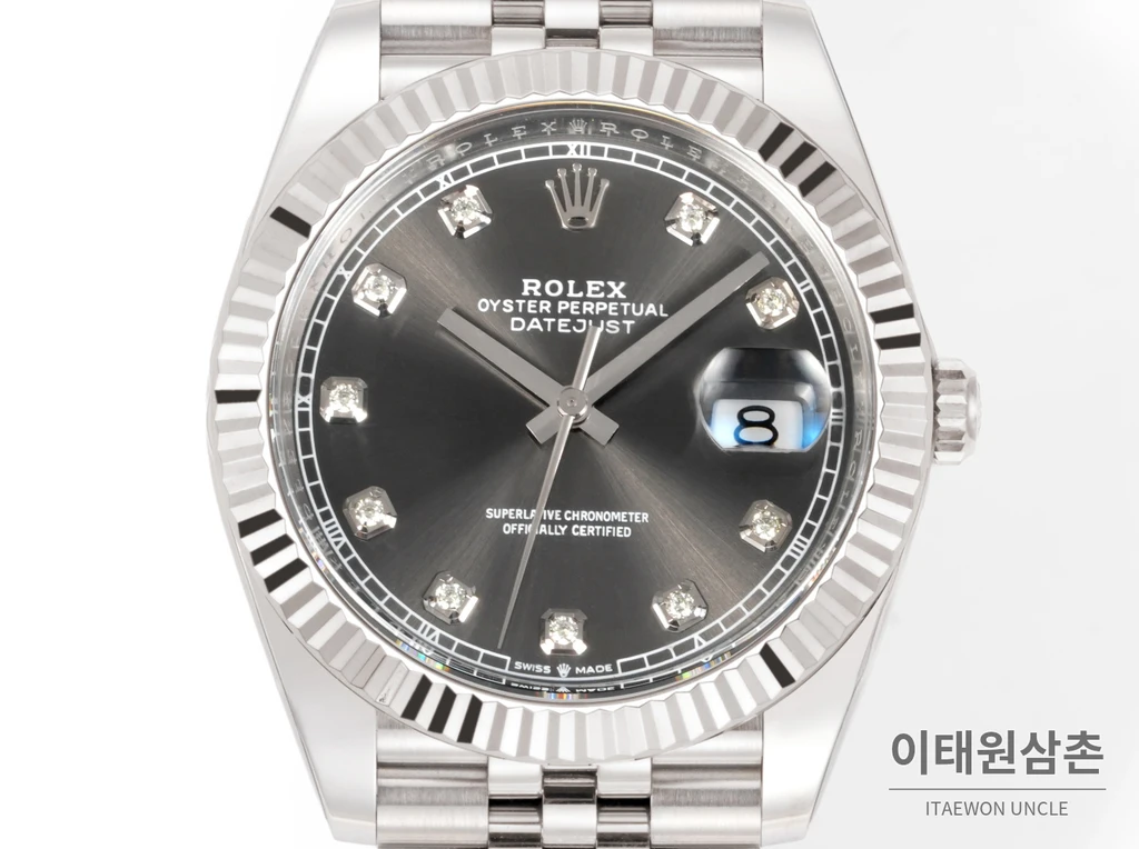 롤렉스 데이트저스트 41 슬레이트 다이얼 다이아 스타일 쥬빌리 브레이슬릿 시계 41mm