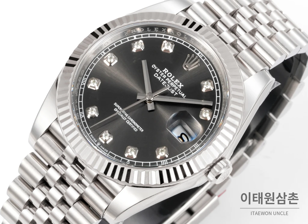 롤렉스 데이트저스트 41 슬레이트 다이얼 다이아 스타일 쥬빌리 브레이슬릿 시계 41mm
