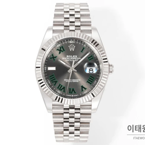 롤렉스 데이트저스트 41 슬레이트 다이얼 그린 로마 인덱스 쥬빌리 브레이슬릿 시계 41mm 롤렉스 데이트저스트 41 슬레이트 다이얼 그린 로마 인덱스 쥬빌리 브레이슬릿 시계 41mm
