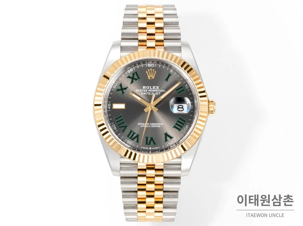 롤렉스 데이트저스트 41 슬레이트 다이얼 그린 로마 인덱스 골드 컬러 콤비 시계 41mm