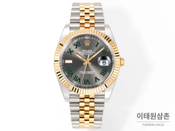 롤렉스 데이트저스트 41 슬레이트 다이얼 그린 로마 인덱스 골드 컬러 콤비 시계 41mm