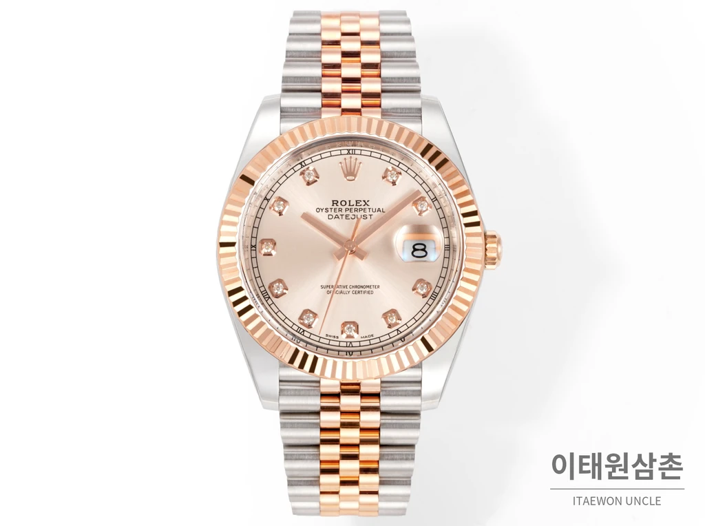 롤렉스 데이트저스트 41 선더스트다이얼 다이아스타일 인덱스 로즈골드컬러 콤비 쥬빌리 자동 시계 41mm