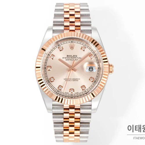 롤렉스 데이트저스트 41 선더스트다이얼 다이아스타일 인덱스 로즈골드컬러 콤비 쥬빌리 자동 시계 41mm 롤렉스 데이트저스트 41 선더스트다이얼 다이아스타일 인덱스 로즈골드컬러 콤비 쥬빌리 자동 시계 41mm