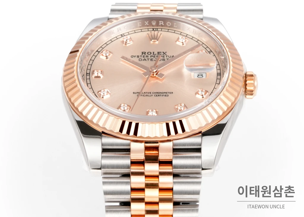 롤렉스 데이트저스트 41 선더스트다이얼 다이아스타일 인덱스 로즈골드컬러 콤비 쥬빌리 자동 시계 41mm