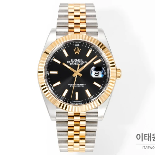 롤렉스 데이트저스트 41 옐로우콤비 플루티드베젤 블랙다이얼 쥬빌리 자동 시계 41mm 롤렉스 데이트저스트 41 옐로우콤비 플루티드베젤 블랙다이얼 쥬빌리 자동 시계 41mm