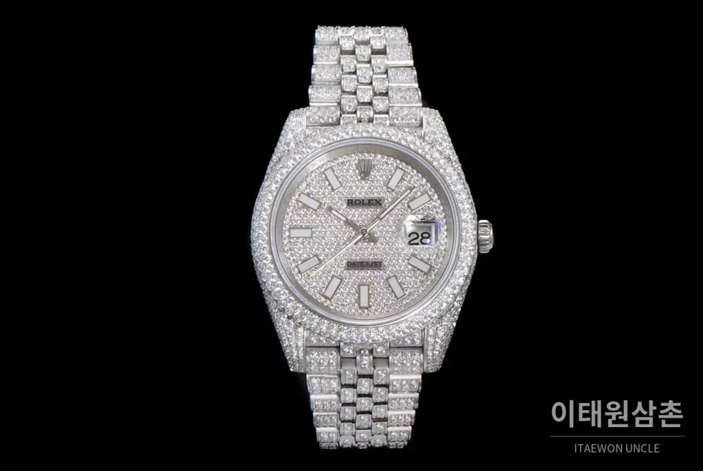 롤렉스 데이트저스트 904L스틸 풀다이아 아이스아웃 오토매틱 41mm 실버 다이얼 스틸 브레이슬릿
