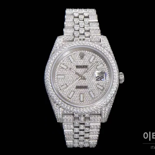 롤렉스 데이트저스트 904L스틸 풀다이아 아이스아웃 오토매틱 41mm 실버 다이얼 스틸 브레이슬릿
