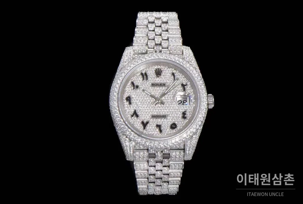롤렉스 데이트저스트 904L스틸 풀다이아 아이스아웃 오토매틱 41mm 화이트 다이얼 스틸 브레이슬릿