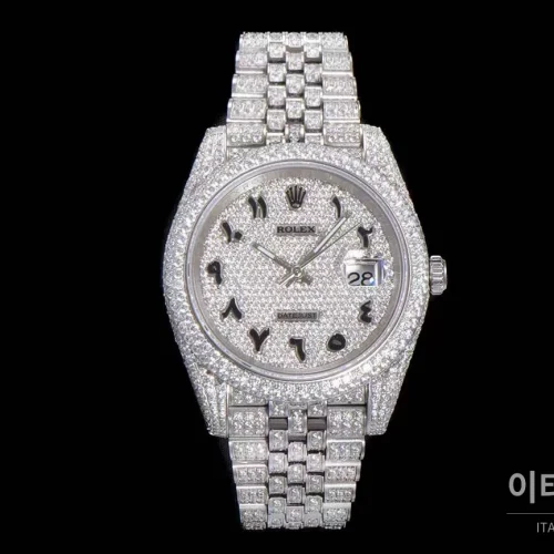 롤렉스 데이트저스트 904L스틸 풀다이아 아이스아웃 오토매틱 41mm 화이트 다이얼 스틸 브레이슬릿