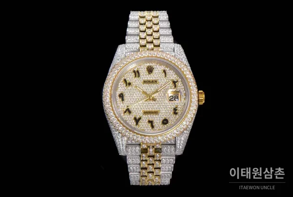 롤렉스 데이트저스트 904L스틸 풀다이아 아이스아웃 오토매틱 41mm 샴페인 다이얼 투톤 브레이슬릿 골드 베젤