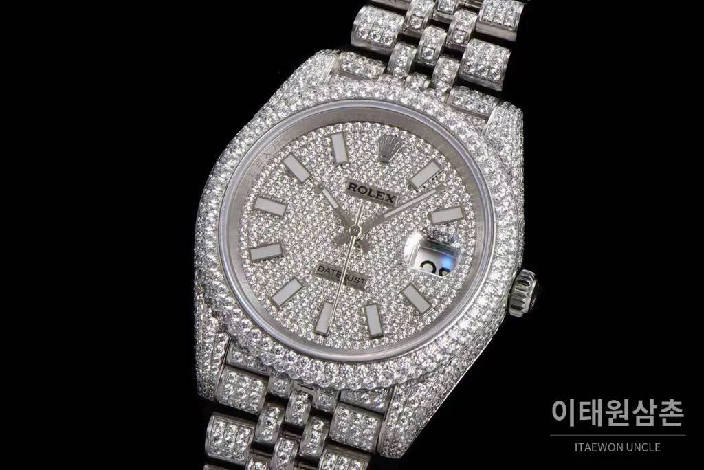 롤렉스 데이트저스트 904L스틸 풀다이아 아이스아웃 오토매틱 41mm 실버 다이얼 스틸 브레이슬릿