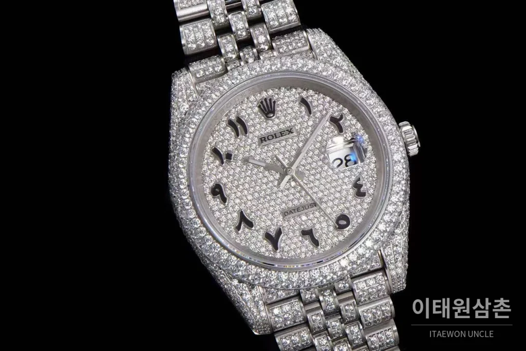 롤렉스 데이트저스트 904L스틸 풀다이아 아이스아웃 오토매틱 41mm 화이트 다이얼 스틸 브레이슬릿