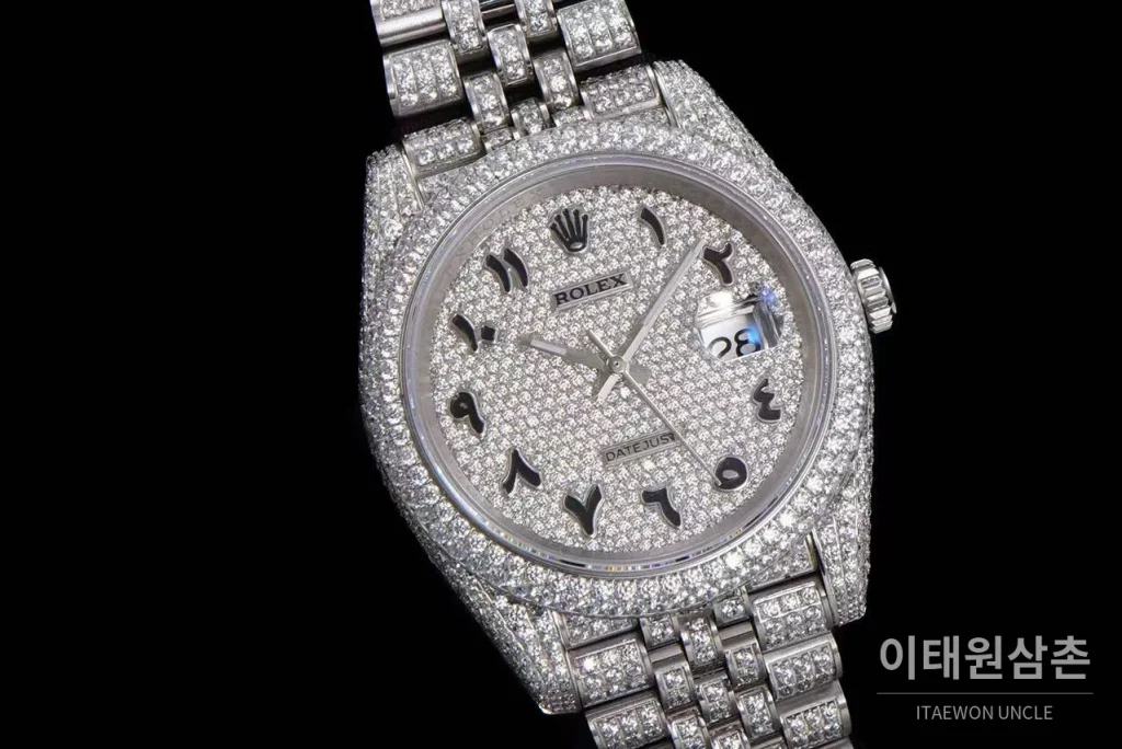 롤렉스 데이트저스트 904L스틸 풀다이아 아이스아웃 오토매틱 41mm 실버 다이얼 스틸 브레이슬릿
