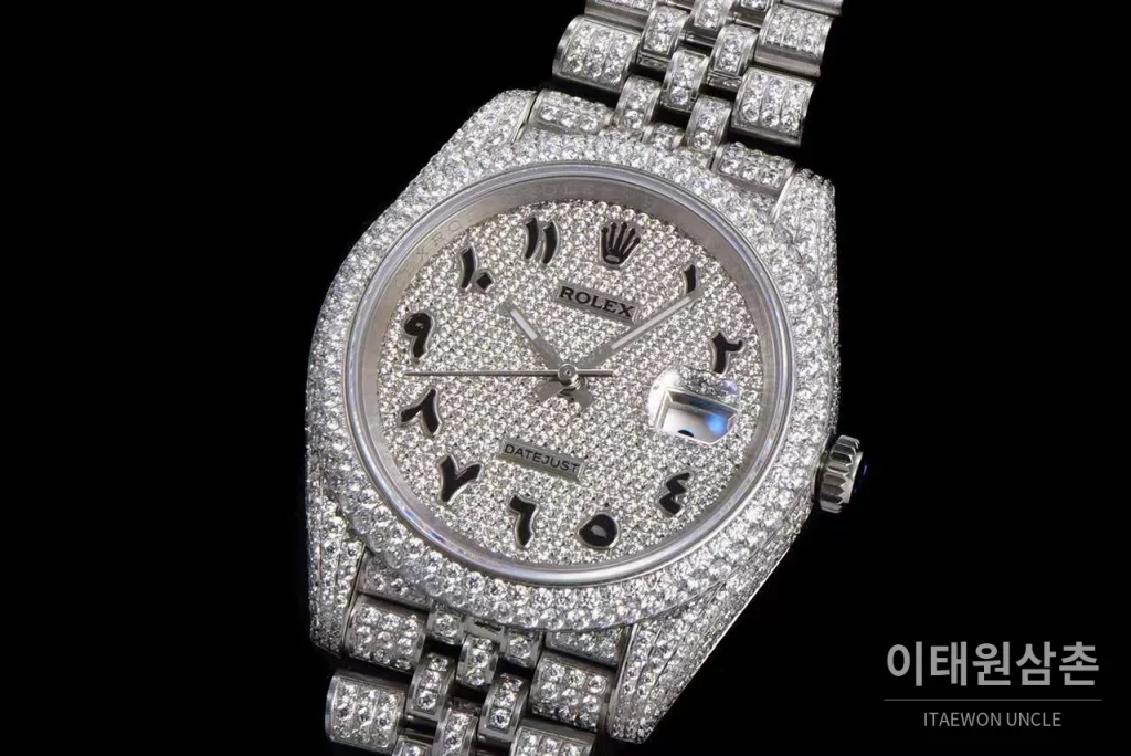 롤렉스 데이트저스트 904L스틸 풀다이아 아이스아웃 오토매틱 41mm 화이트 다이얼 스틸 브레이슬릿