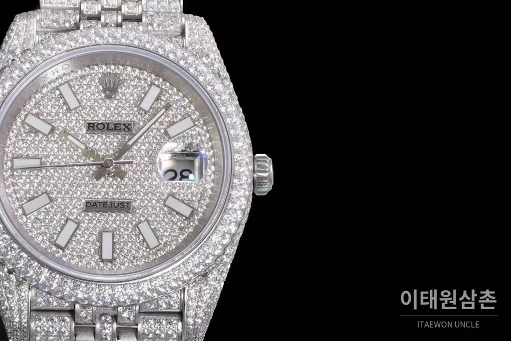 롤렉스 데이트저스트 904L스틸 풀다이아 아이스아웃 오토매틱 41mm 실버 다이얼 스틸 브레이슬릿