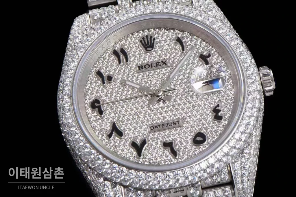 롤렉스 데이트저스트 904L스틸 풀다이아 아이스아웃 오토매틱 41mm 화이트 다이얼 스틸 브레이슬릿