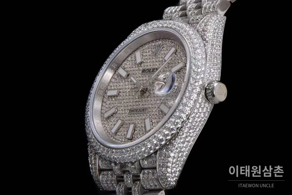 롤렉스 데이트저스트 904L스틸 풀다이아 아이스아웃 오토매틱 41mm 실버 다이얼 스틸 브레이슬릿