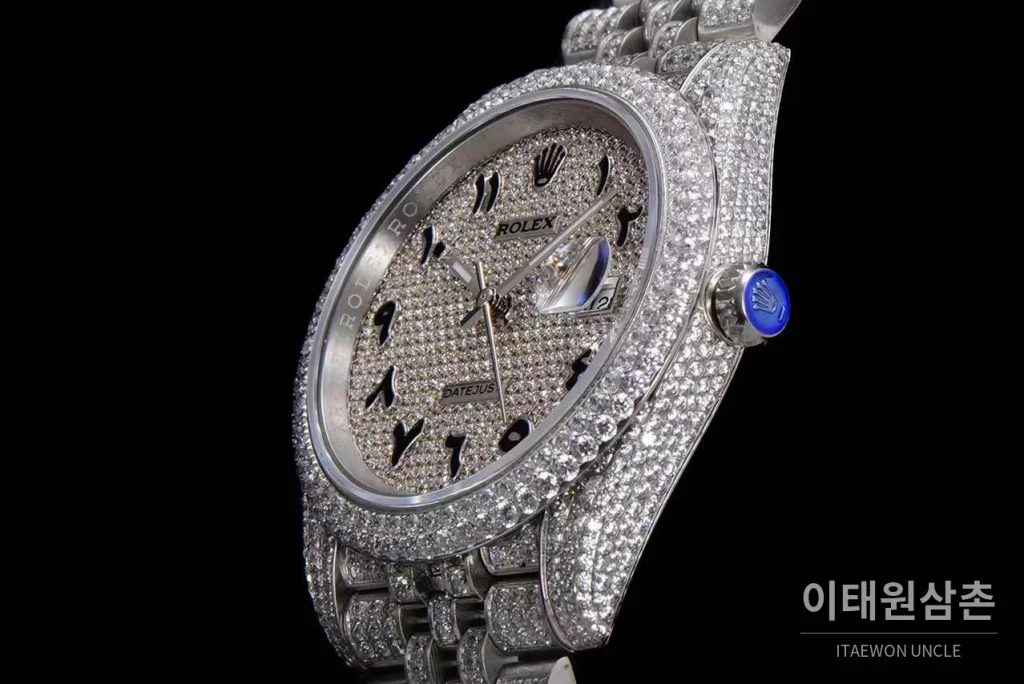롤렉스 데이트저스트 904L스틸 풀다이아 아이스아웃 오토매틱 41mm 화이트 다이얼 스틸 브레이슬릿