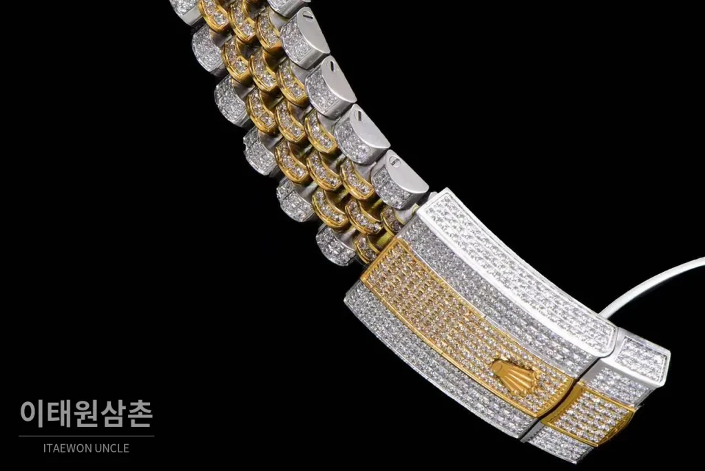 롤렉스 데이트저스트 904L스틸 풀다이아 아이스아웃 오토매틱 41mm 샴페인 다이얼 투톤 브레이슬릿 골드 베젤