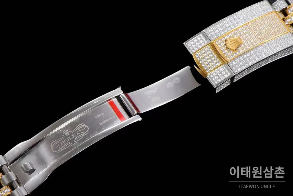 롤렉스 데이트저스트 904L스틸 풀다이아 아이스아웃 오토매틱 41mm 샴페인 다이얼 투톤 브레이슬릿 골드 베젤