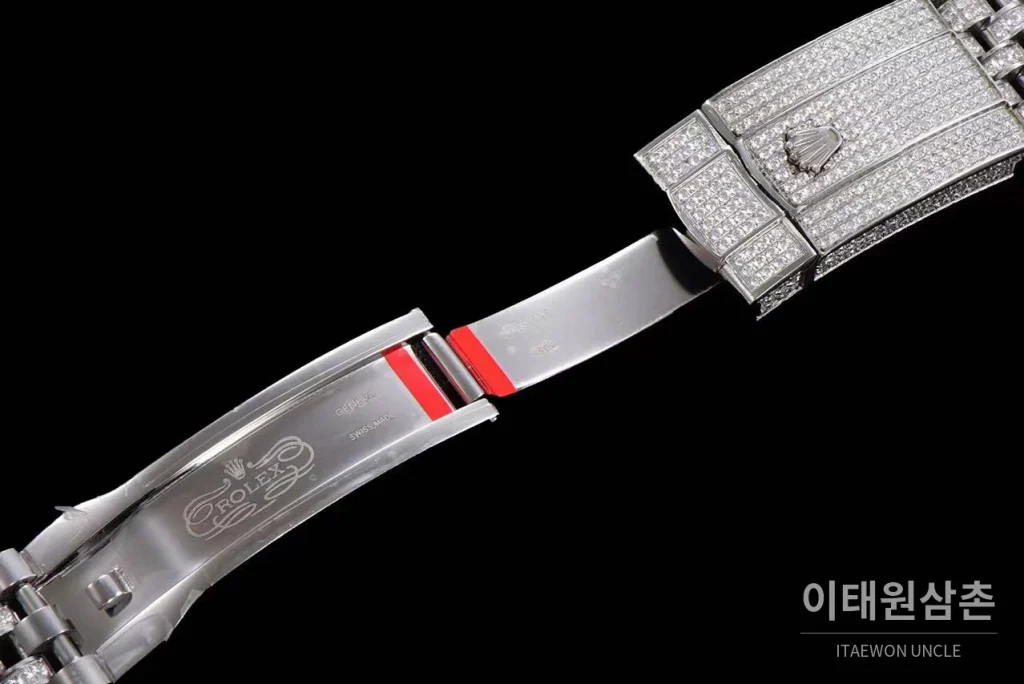 롤렉스 데이트저스트 904L스틸 풀다이아 아이스아웃 오토매틱 41mm 그레이 다이얼 스틸 브레이슬릿 실버 베젤