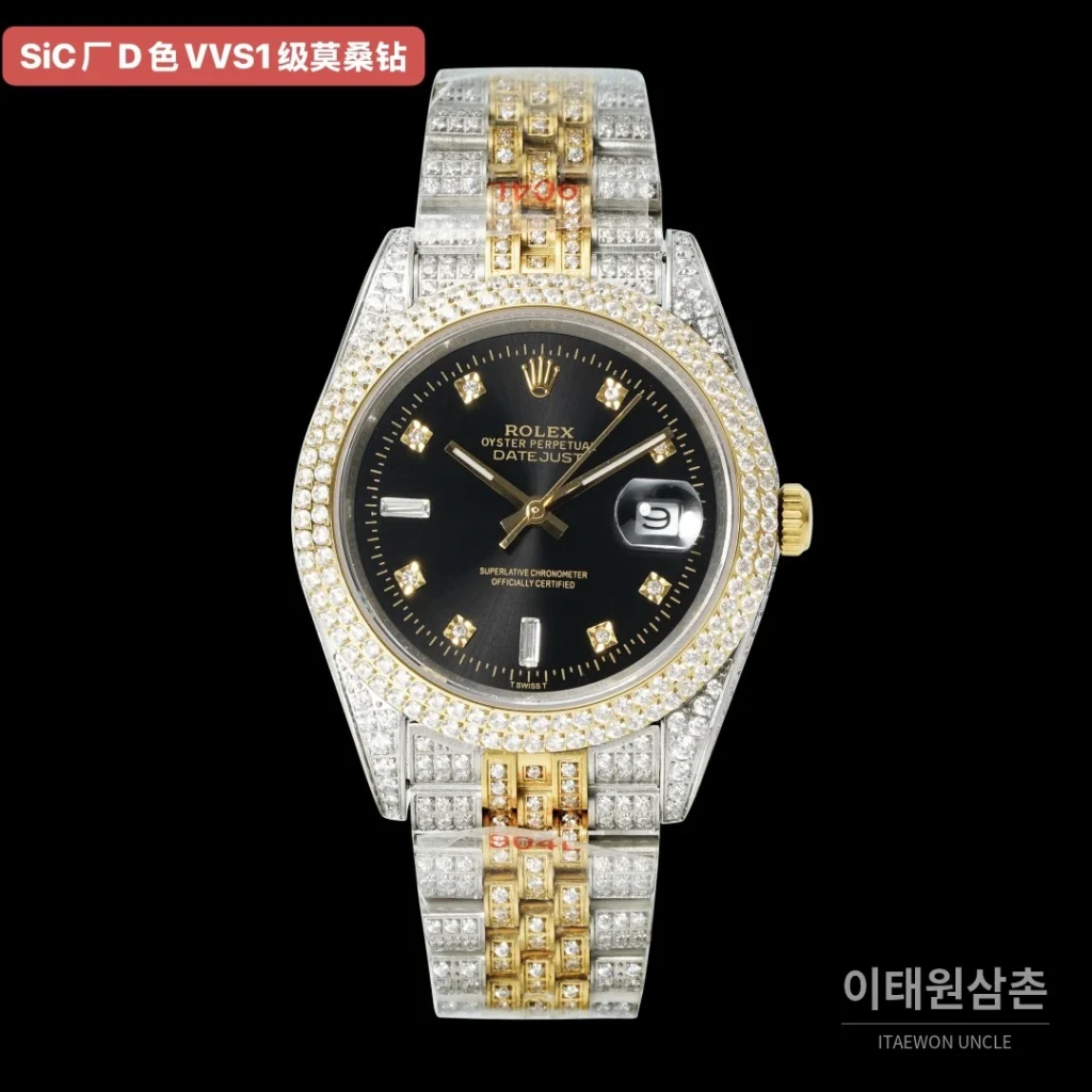 롤렉스 데이트저스트 오토매틱 블랙 다이얼 투톤 브레이슬릿 골드 베젤