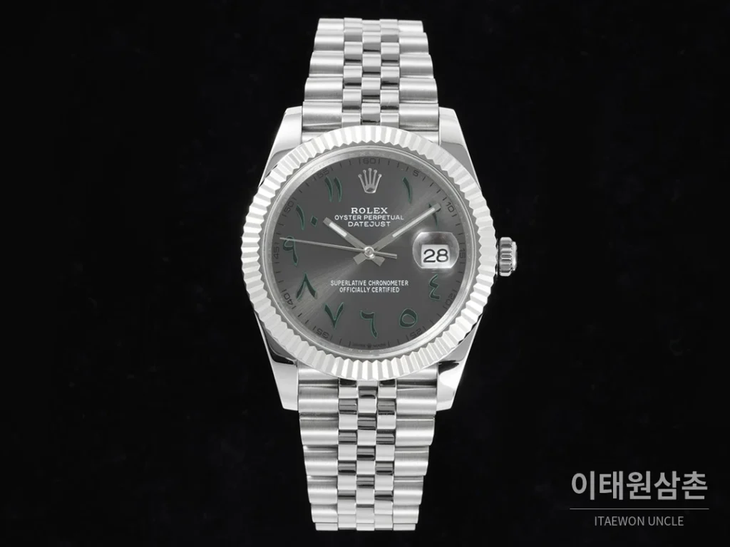 롤렉스 데이트저스트 오토매틱 41mm 그레이 다이얼 스틸 브레이슬릿 실버 베젤