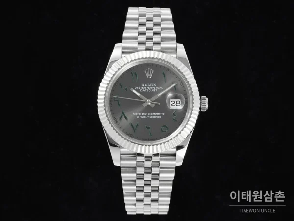 롤렉스 데이트저스트 오토매틱 41mm 그레이 다이얼 스틸 브레이슬릿 실버 베젤