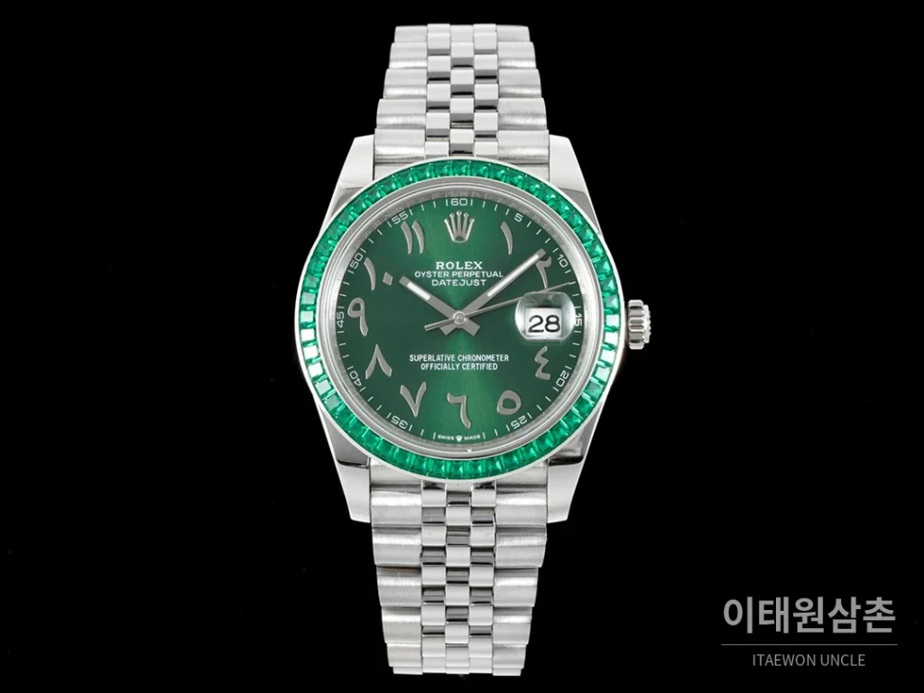 롤렉스 데이트저스트 오토매틱 41mm 그린 다이얼 스틸 브레이슬릿 그린 베젤