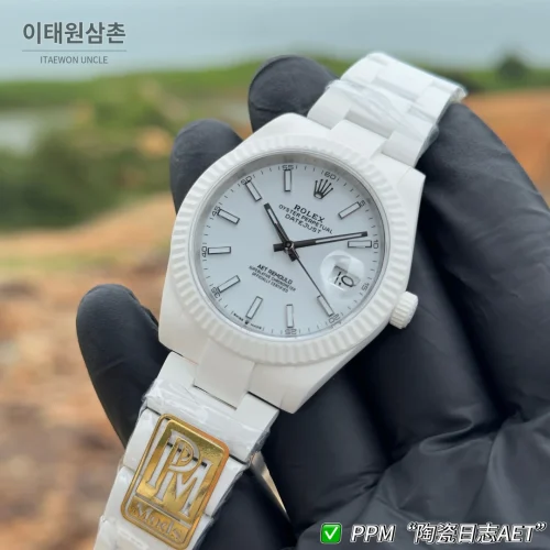 롤렉스 데이트저스트 오토매틱 41mm 화이트 다이얼 세라믹 브레이슬릿 화이트 베젤 롤렉스 데이트저스트 오토매틱 41mm 화이트 다이얼 세라믹 브레이슬릿 화이트 베젤