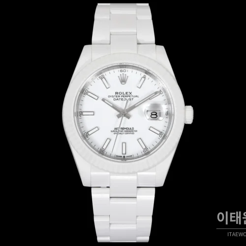 롤렉스 데이트저스트 오토매틱 41mm 화이트 다이얼 세라믹 브레이슬릿 화이트 베젤 (2)