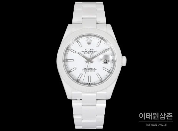 롤렉스 데이트저스트 오토매틱 41mm 화이트 다이얼 세라믹 브레이슬릿 화이트 베젤 (2)