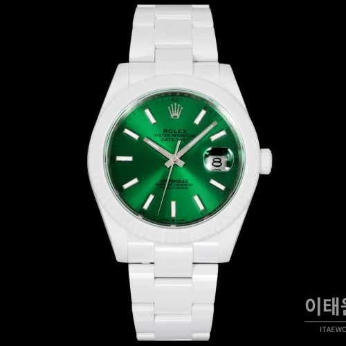 롤렉스 데이트저스트 오토매틱 41mm 그린 다이얼 세라믹 브레이슬릿 화이트 베젤