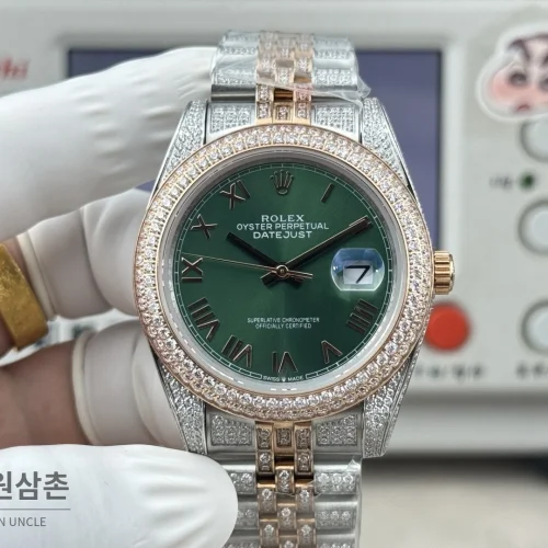 롤렉스 데이트저스트 오토매틱 41mm 그린 다이얼 투톤 브레이슬릿 로즈골드 베젤
