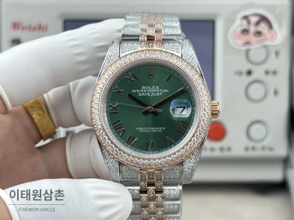 롤렉스 데이트저스트 오토매틱 41mm 그린 다이얼 투톤 브레이슬릿 로즈골드 베젤