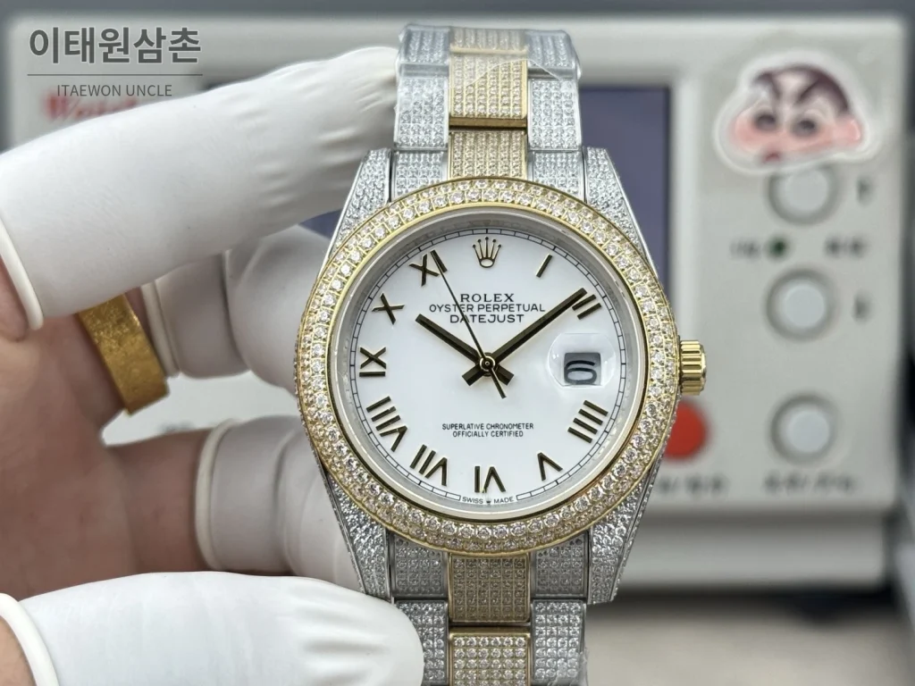 롤렉스 데이트저스트 오토매틱 41mm 화이트 다이얼 투톤 브레이슬릿 골드 베젤 (2)