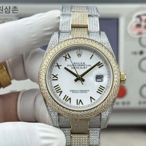 롤렉스 데이트저스트 오토매틱 41mm 화이트 다이얼 투톤 브레이슬릿 골드 베젤 (2)